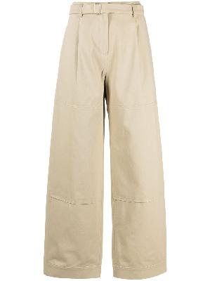 Low Classic - Neutral Cotton Wide Leg Belted Trousers