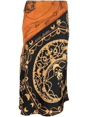 Marine Serre - Black And Orange Regenerated Jewellery Print Silk Skirt