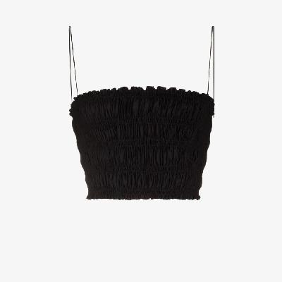 Matteau - Black Shirred Organic Cotton Crop Top