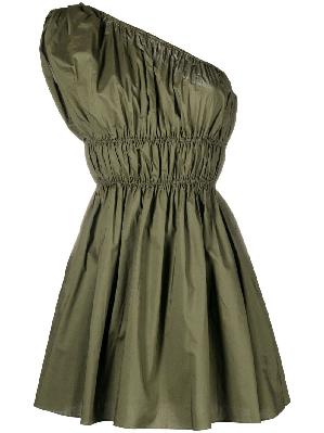 Matteau - Green Shirred One-Shoulder Mini Dress