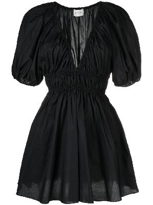Matteau - Black Shirred Plunge Mini Dress