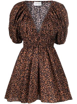 Matteau - Brown Shirred Plunge Mini Dress