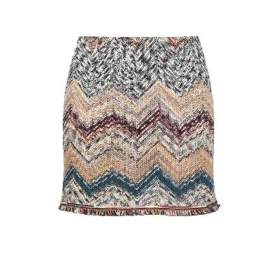 Missoni - Neutral Chevon Knit Wool Mini Skirt