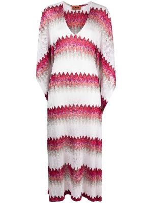Missoni - White And Pink Zigzag Knit Maxi Dress