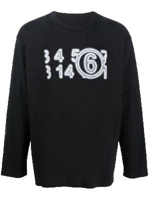 MM6 Maison Margiela - Black Numbers-Print Long-Sleeve T-Shirt