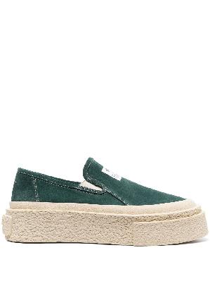 MM6 Maison Margiela - Green Suede Flatform Sneakers