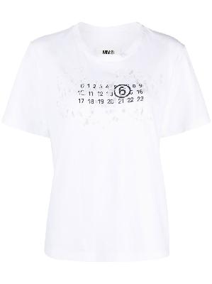 MM6 Maison Margiela - White Numbers Print Distressed T-Shirt
