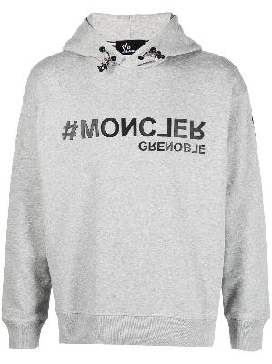 Moncler Grenoble - Grey Logo Print Cotton Hoodie