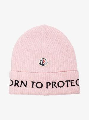 Moncler - Pink Born To Protect Wool Beanie Hat