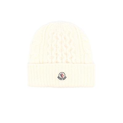 Moncler - Neutral Logo Cable Knit Beanie Hat
