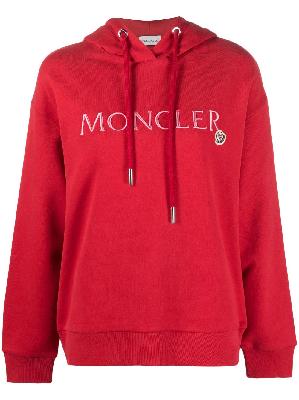 Moncler - Red Embroidered Logo Cotton Hoodie