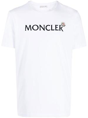 Moncler - White Flocked Cotton Logo T-Shirt