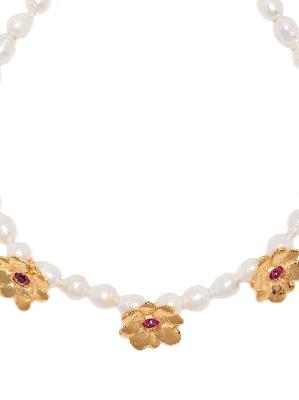 Mondo Mondo - Gold-Plated Daisy Pearl Choker Necklace
