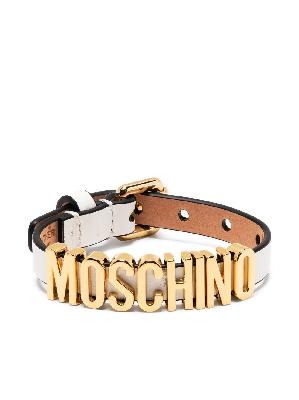 Moschino - White Logo Plaque Leather Bracelet