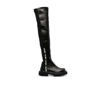 Moschino - Black Logo Tape Over-The-Knee Leather Boots