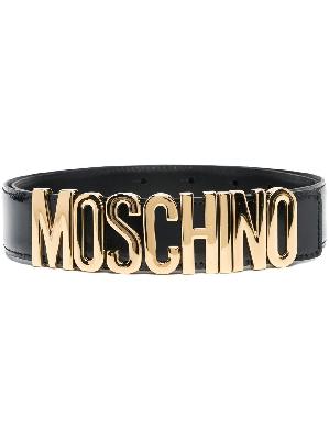 Moschino - Black Logo Plaque Leather Belt