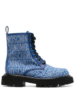Moschino - Blue Logo-Jacquard Lace-Up Boots