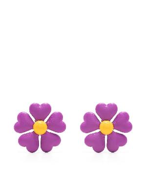 Moschino - Gold-Tone Flower Leather Earrings