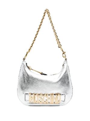 Moschino - Silver Logo-Lettering Leather Shoulder Bag
