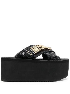 Moschino - Black Logo Lettering Wedge Sandals