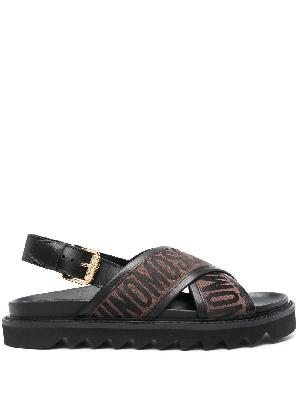 Moschino - Black Logo Print Crossover Leather Sandals