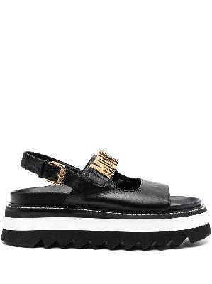 Moschino - Black Logo Plaque Chunky Leather Sandals