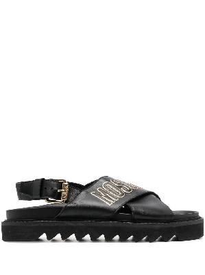 Moschino - Black Logo-Embossed Leather Sandals