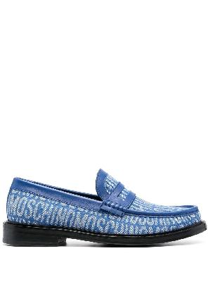 Moschino - Blue Logo Jacquard Leather Loafers
