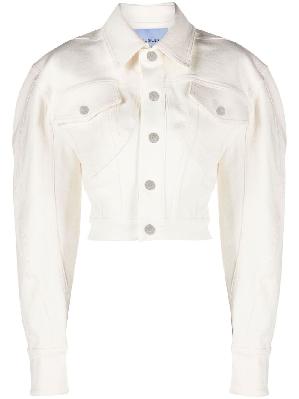 Mugler - White Exaggerated Shoulder Cropped Denim Jacket