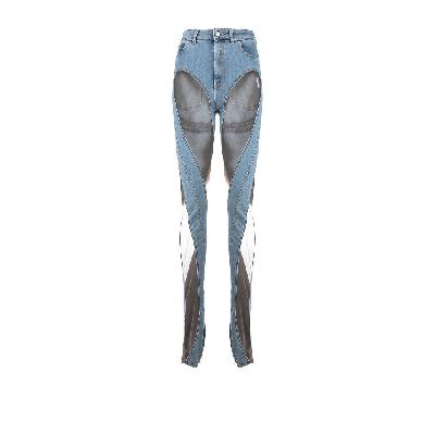 Mugler - Blue Spiral Mesh-Panelled Skinny Jeans