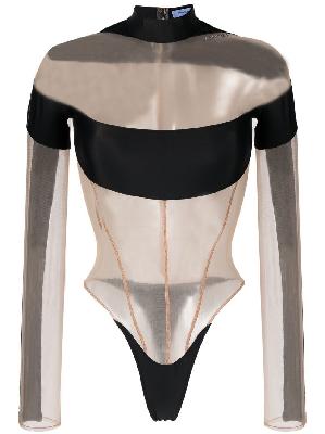 Mugler - Black Panelled Semi-Sheer Bodysuit