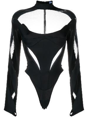 Mugler - Black Illusion Semi-Sheer Bodysuit