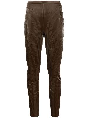 Mugler - Brown Embossed Faux Leather Trousers