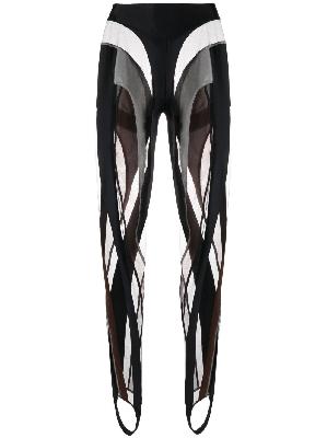 Mugler - Black Sheer Panelled Stirrup Leggings