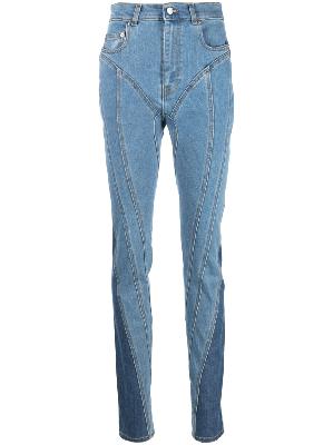 Mugler - Blue Cotton Skinny Panelled Jeans