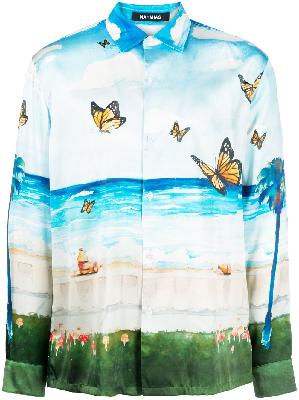 Nahmias - Blue Butterfly Beach Print Silk Shirt