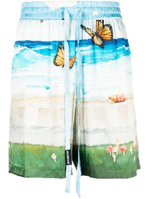 Nahmias - Blue Butterfly Beach Print Silk Shorts