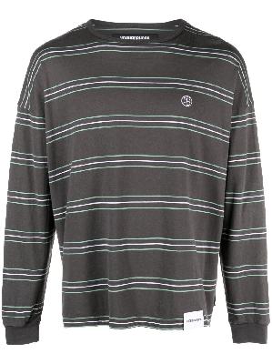 Neighborhood - Grey Logo-Embroidered Striped Cotton Top