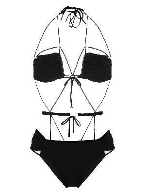 Nensi Dojaka - Black Multi-Strap Ruched Swimsuit