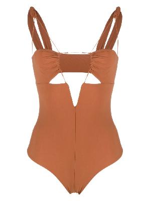 Nensi Dojaka - Brown Ruched Cut-Out Swimsuit
