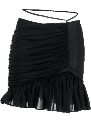 Nensi Dojaka - Black Ruched Asymmetric Mini Skirt
