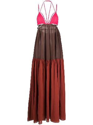 Nensi Dojaka - Brown Strappy Panelled Maxi Dress