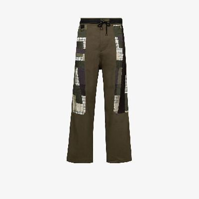Nicholas Daley - X Browns Focus Green Patchwork Cotton Trousers