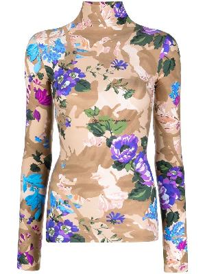 Off-White - Brown Camouflage Floral Print Top