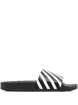 Off-White - Black And White Diag Striped Slides