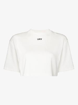 Off-White - White Logo Cropped Cotton T-Shirt