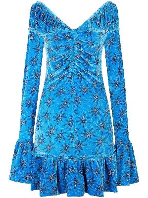 Paco Rabanne - Blue Floral Print Velvet Mini Dress