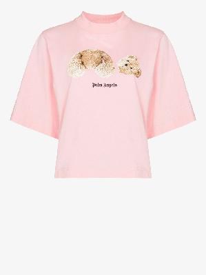 Palm Angels - Pink Bear Print Cropped T-Shirt