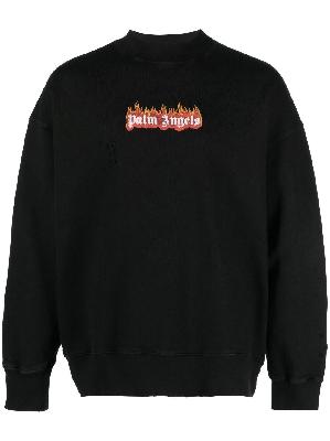 Palm Angels - Burning Logo-Print Distressed Sweatshirt
