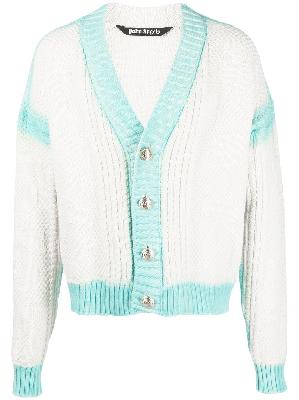 Palm Angels - Off-White And Blue Ribbed Cardigan